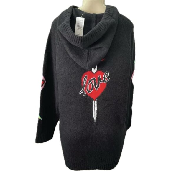 Betsey Johnson XL Black Zip Front Love/Hate Graphic Long Sleeve Hoodie Sweater - Picture 4 of 6